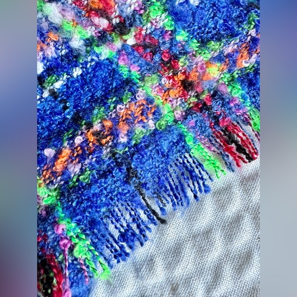 New Echo New York Fall Autumn Blue Plaid Fringe Hem Wrap Shawl Poncho - One Size - Picture 8 of 8